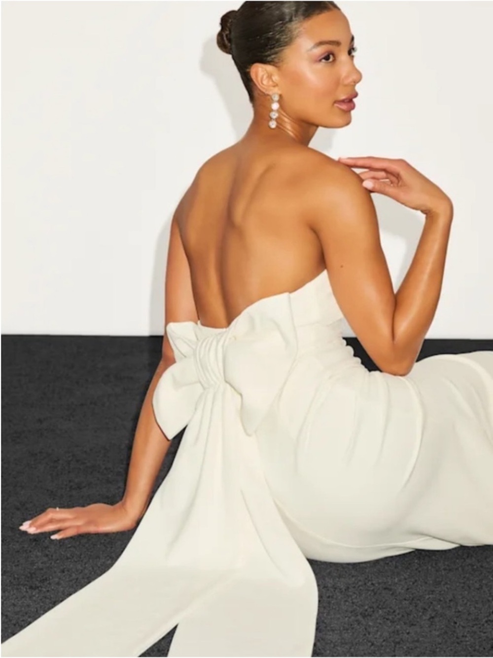 New Lulus Fabulous Phenomenon  Strapless White Midi Gown with Bow Sz Small
